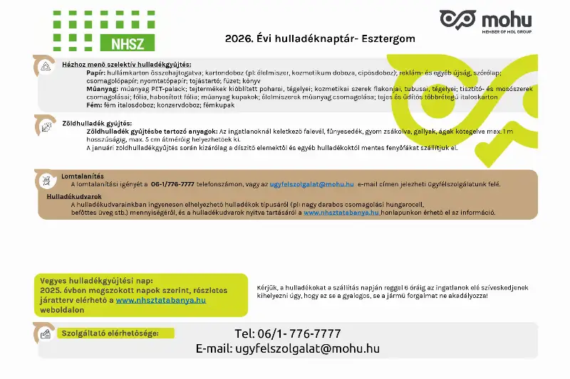 2026. Évi hulladéknaptár- Esztergom