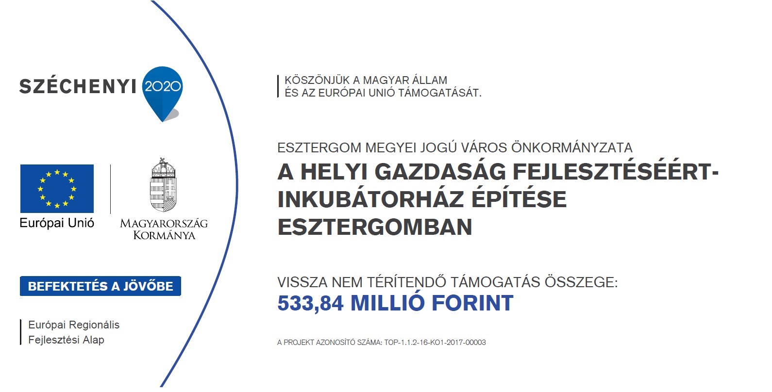 A helyi gazdaság fejlesztéséért- inkubátorház építése Esztergomban